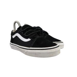 Vans Shoes Kids 3 Sneaker Old Skool Double Strap Skate Casual Black Suede Canvas